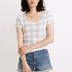 Madewell XS Square-Neck Sweater Tee in Gingham